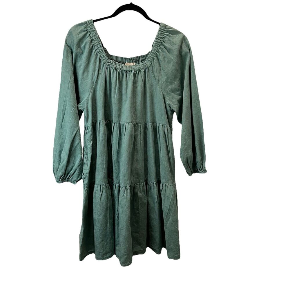 Universal Thread Light Green Embroidered Peasant Tiered Dress Boho Long Sleeve M